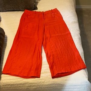 Red wide leg cropped pants